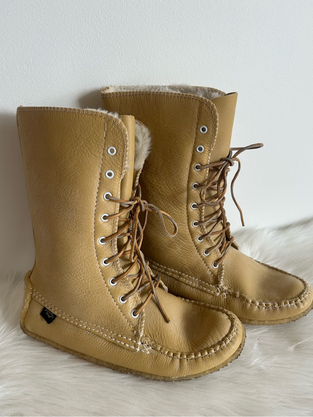 Laurentian Chief Tan Womens Leather Lace-Up Mid Calf Winter Mukluk Boots Sz 10